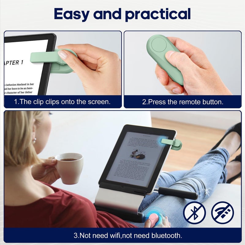DATAFY [Case-Friendly] Page Turner for Kindle Paperwhite Oasis Kobo eReaders, Camera Camcorder Remote Controls, Page Turner Clicker for ipad Tablets Reading Novels with Wrist Strap Storage Bag Green - Image 3